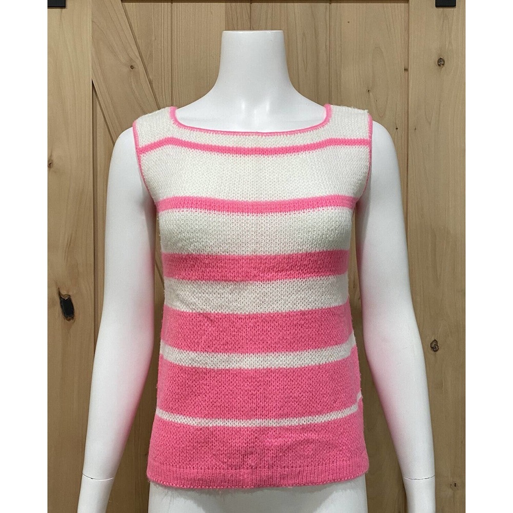 Vintage Crochet Knit Pink White Sweater Vest